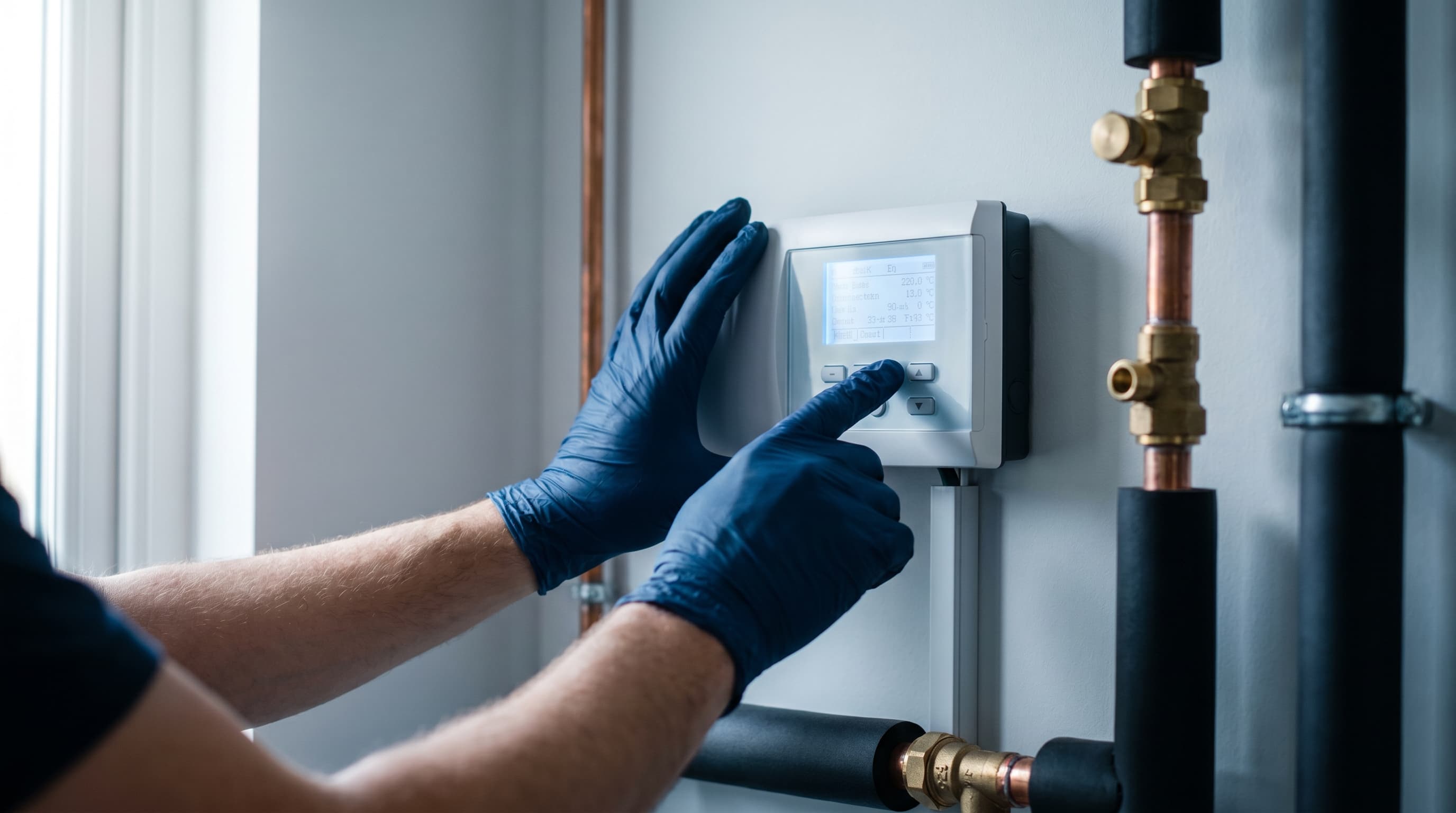Technische Betreuung an der Steuerung der Wärmepumpe